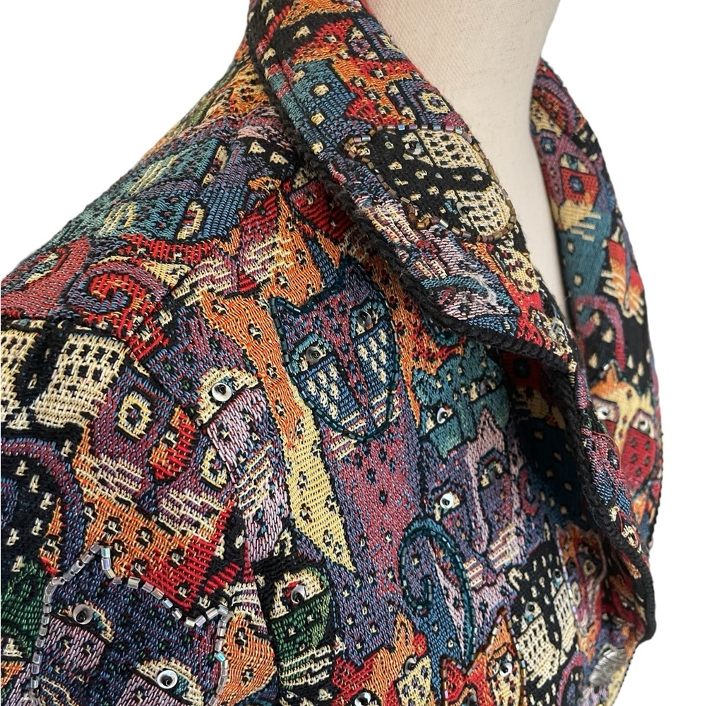 PARSLEY & SAGE Vintage Cat Tapestry Beaded Blazer Jacket - Picture 11 of 16